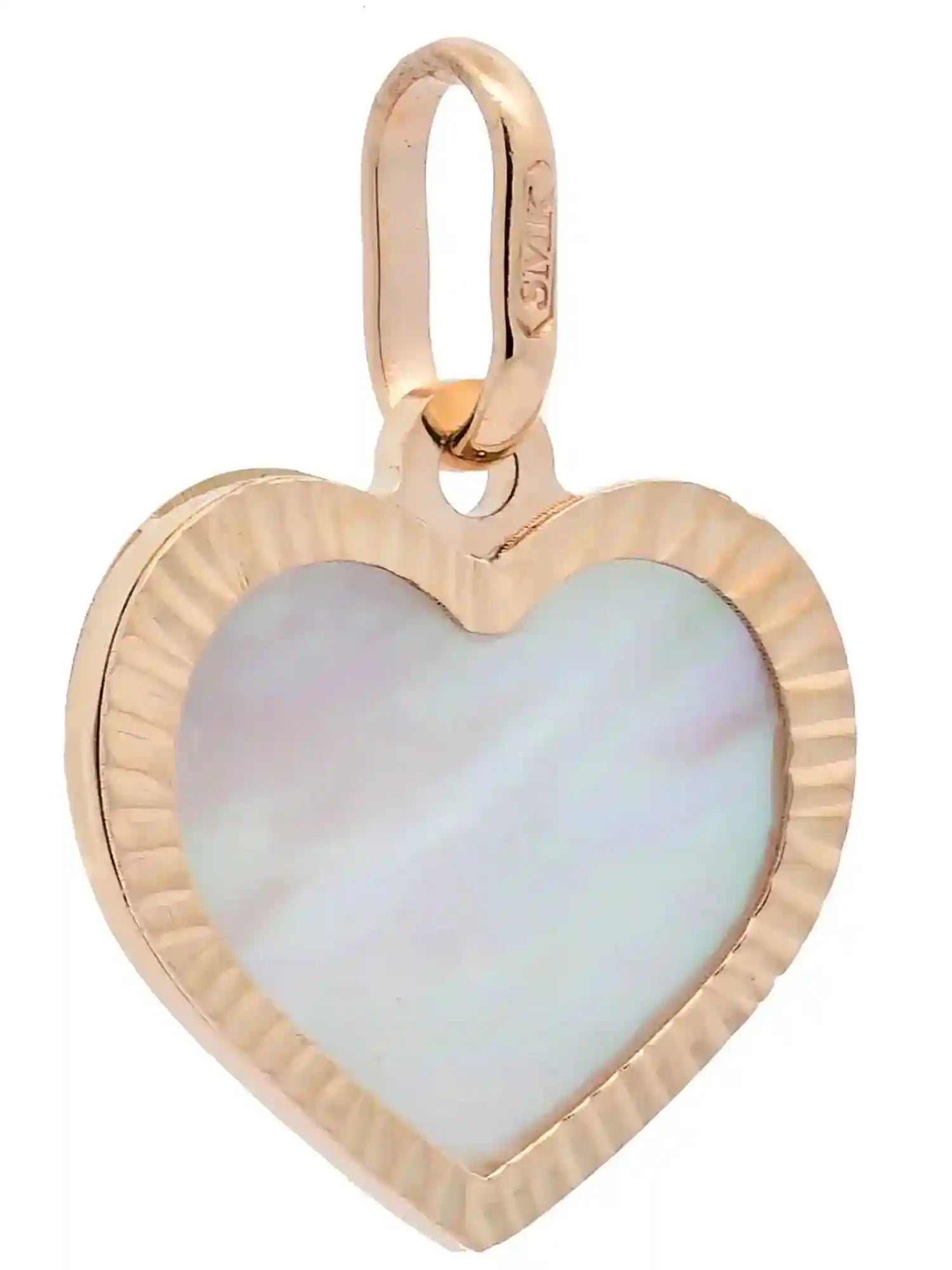 Halskette Anhänger Herz Perlmutt mit 1,1mm Goldkette 585-14 Karat Gold