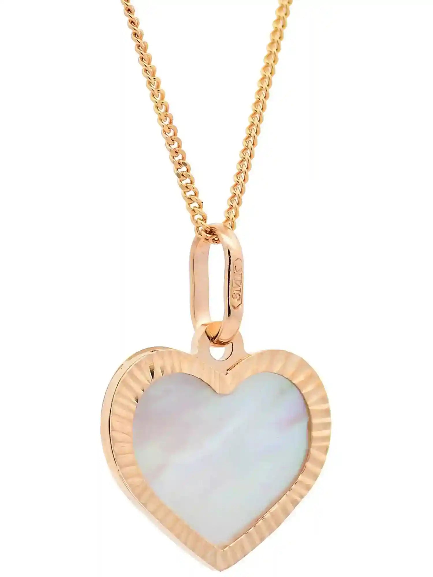 Halskette Anhänger Herz Perlmutt mit 1,1mm Goldkette 585-14 Karat Gold