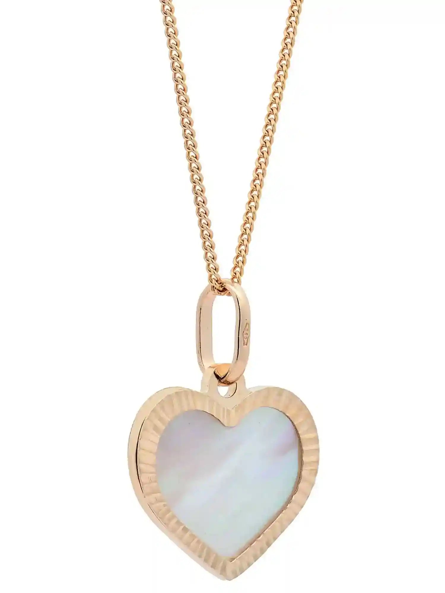 Halskette Anhänger Herz Perlmutt mit 1,1mm Goldkette 585-14 Karat Gold