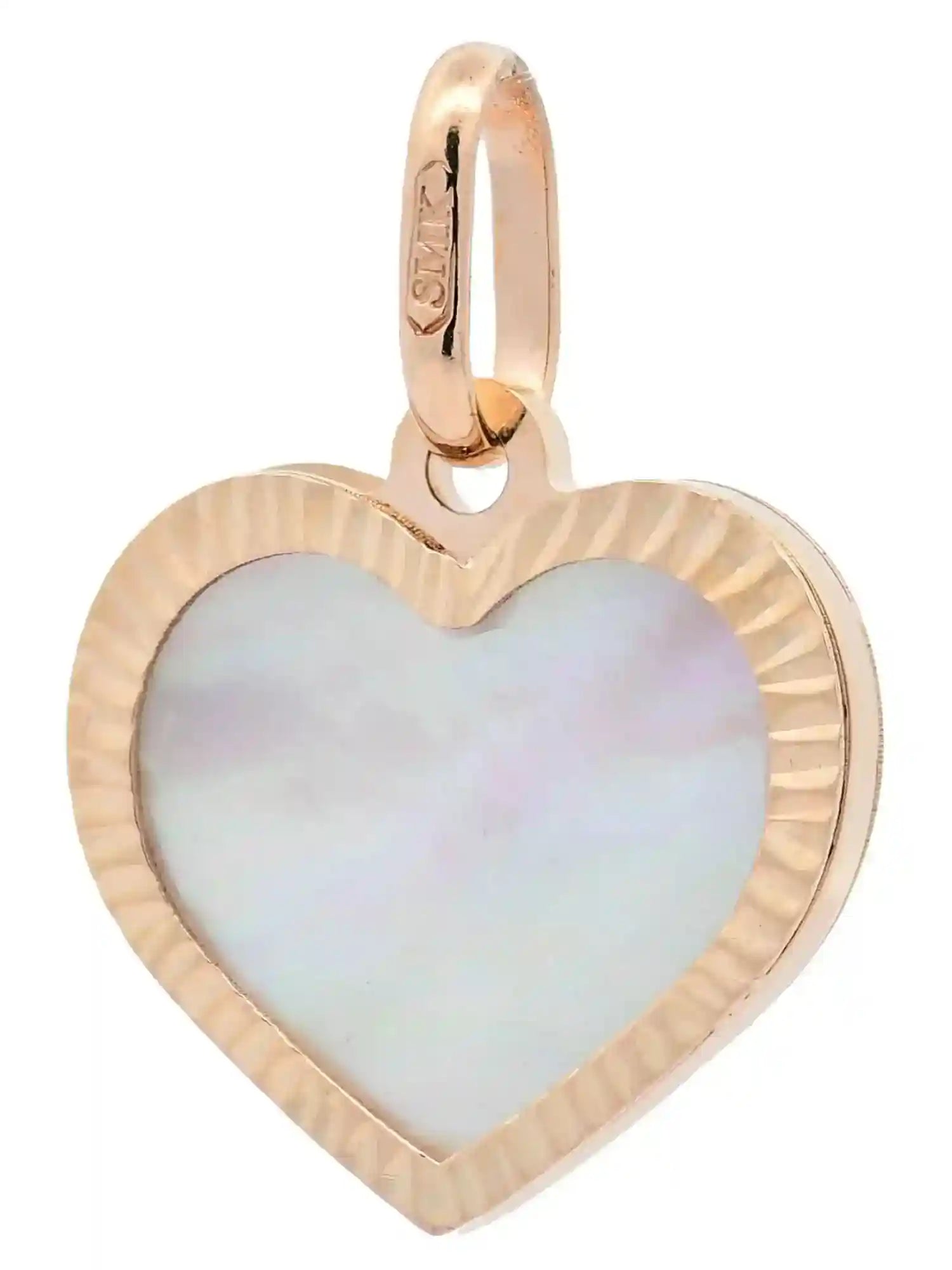 Halskette Anhänger Herz Perlmutt mit 1,1mm Goldkette 585-14 Karat Gold