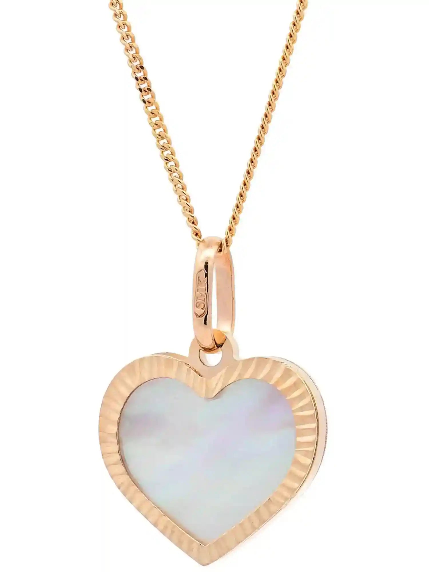 Halskette Anhänger Herz Perlmutt mit 1,1mm Goldkette 585-14 Karat Gold