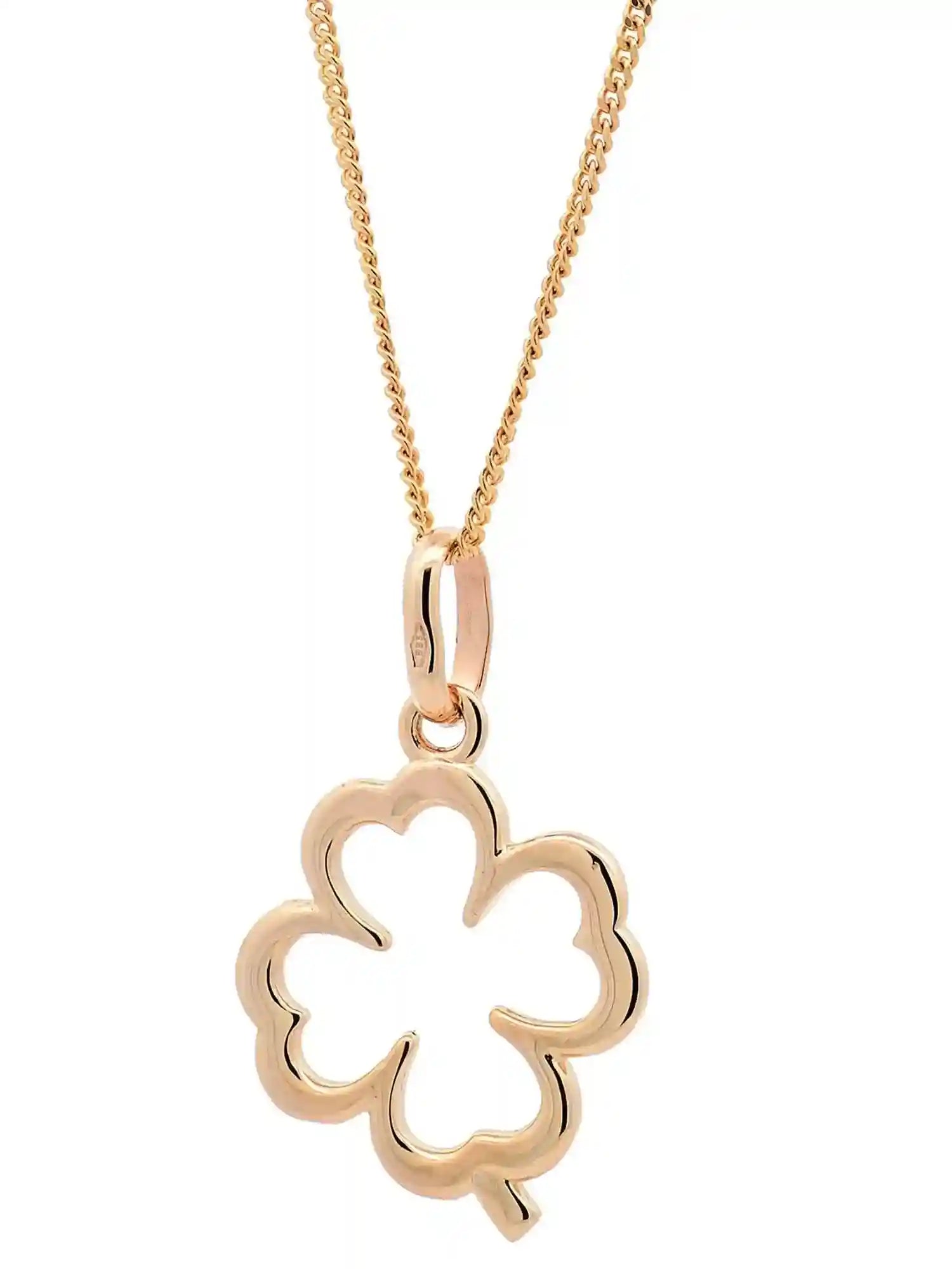 Halskette Anhänger Kleeblatt mit 1,1 mm Goldkette 585-14 Karat Gold - Firma Holzenplotz - Silberketten-Goldketten.de 