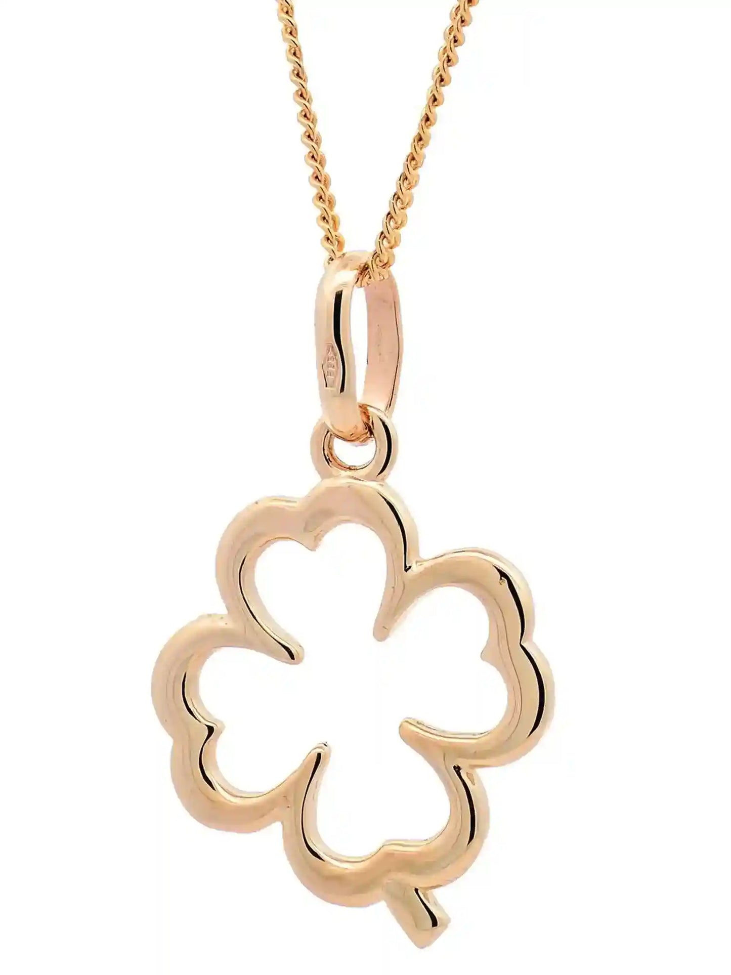 Halskette Anhänger Kleeblatt mit 1,1 mm Goldkette 585-14 Karat Gold - Firma Holzenplotz - Silberketten-Goldketten.de 