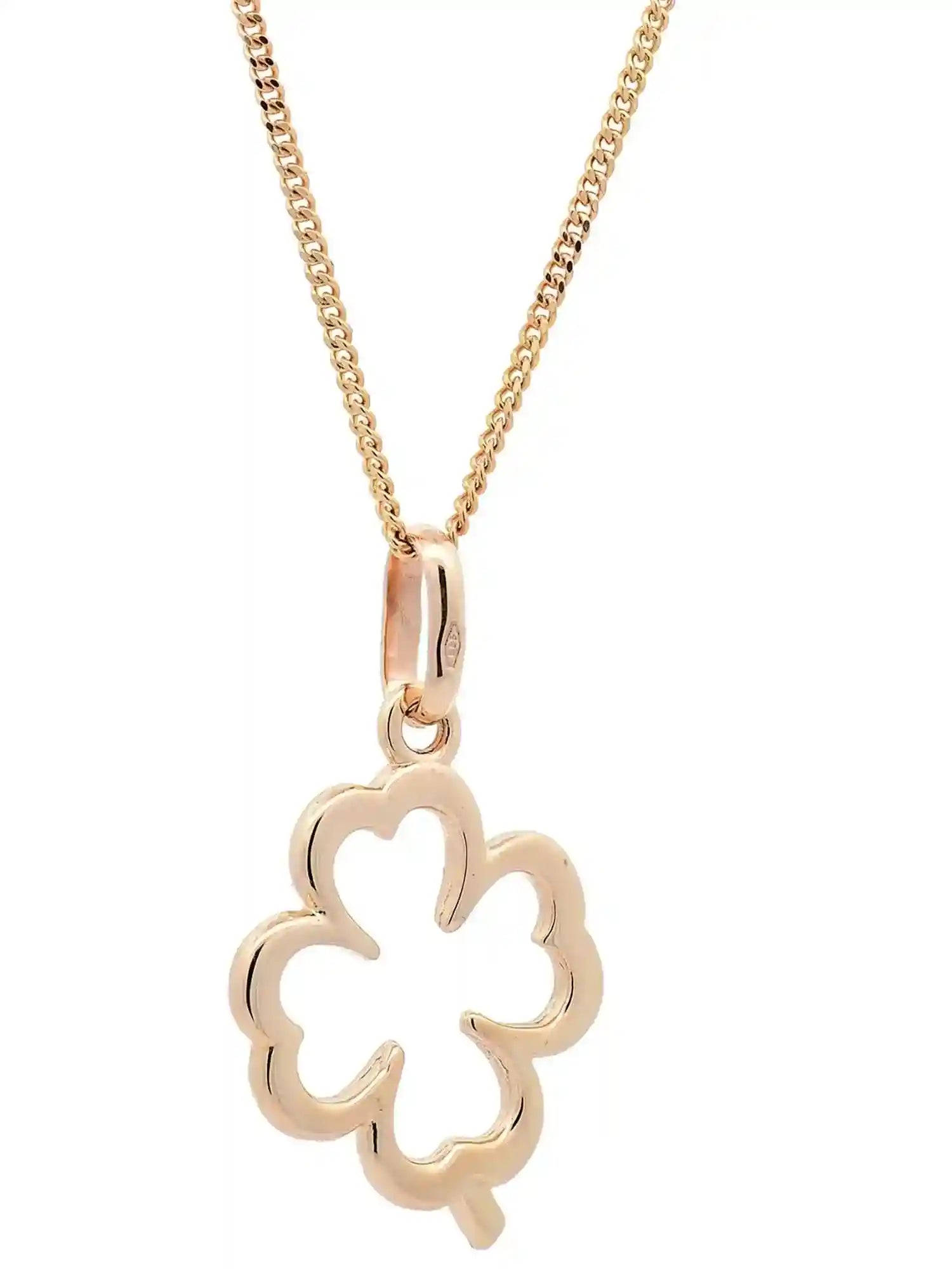 Halskette Anhänger Kleeblatt mit 1,1 mm Goldkette 585-14 Karat Gold - Firma Holzenplotz - Silberketten-Goldketten.de 