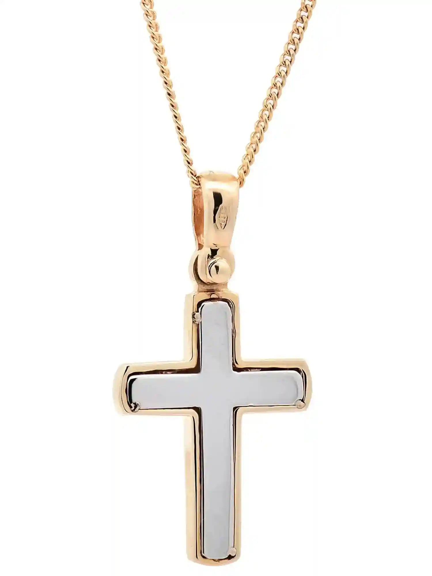 Halskette Anhänger Kreuz mit 1,1 mm Goldkette 585-14 Karat Gold - Firma Holzenplotz - Silberketten-Goldketten.de 