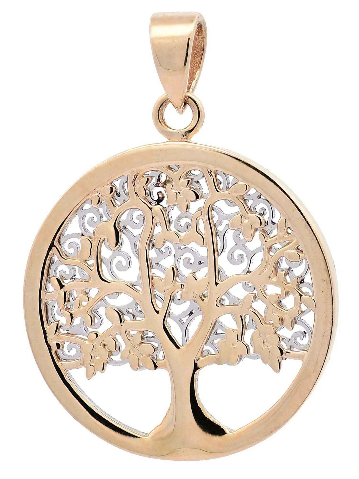 Halskette Anhänger Lebensbaum mit 1,1 mm Goldkette 585-14 Karat Gold - Firma Holzenplotz - Silberketten-Goldketten.de 