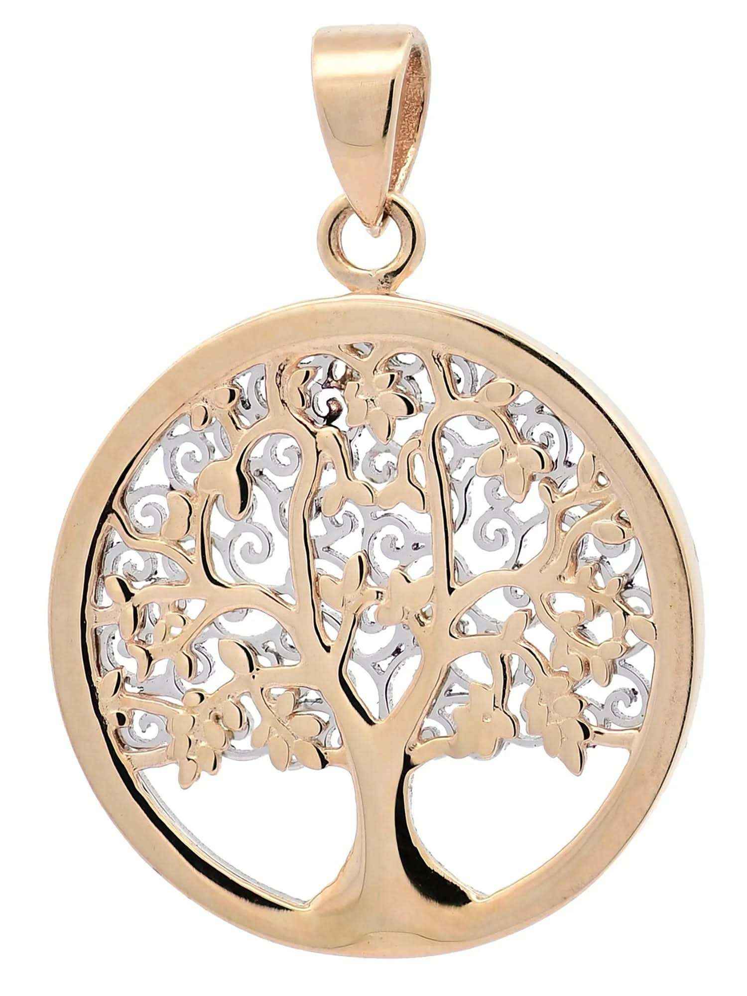 Halskette Anhänger Lebensbaum mit 1,1 mm Goldkette 585-14 Karat Gold - Firma Holzenplotz - Silberketten-Goldketten.de 