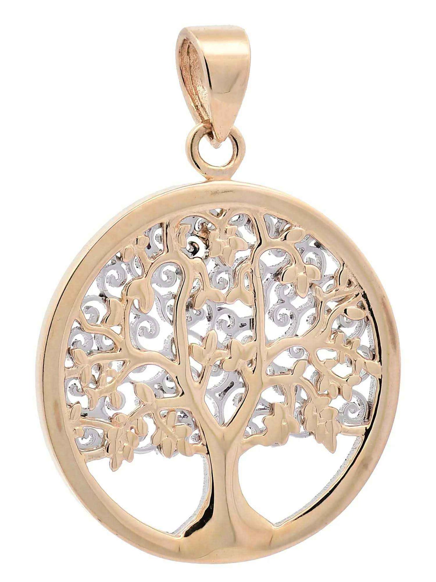Halskette Anhänger Lebensbaum mit 1,1 mm Goldkette 585-14 Karat Gold - Firma Holzenplotz - Silberketten-Goldketten.de 