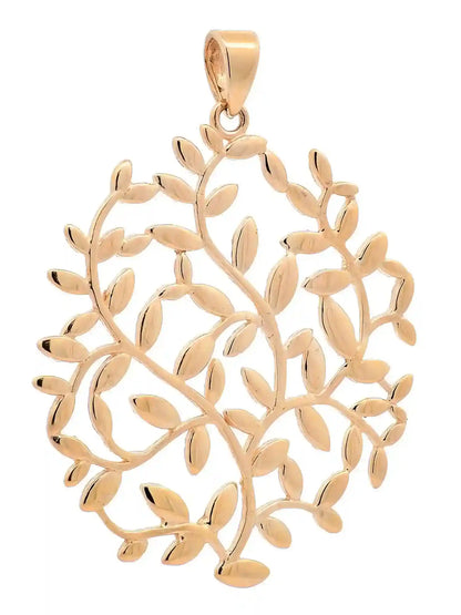 Halskette Anhänger Olivenzweig mit 1,1 mm Goldkette 585-14 Karat Gold