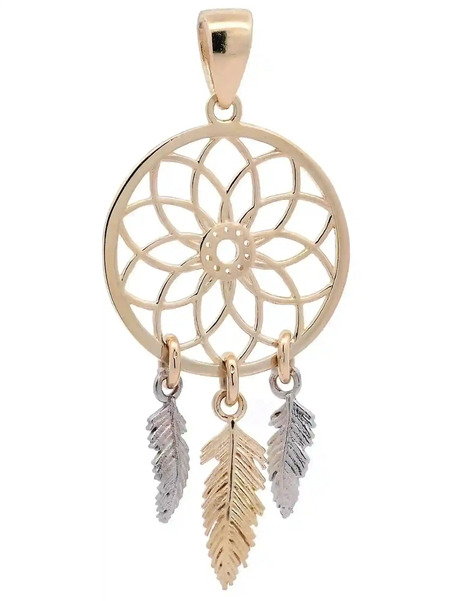 Halskette Anhänger Traumfänger mit 1,1 mm Goldkette 585-14 Karat Gold