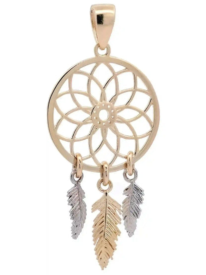 Halskette Anhänger Traumfänger mit 1,1 mm Goldkette 585-14 Karat Gold