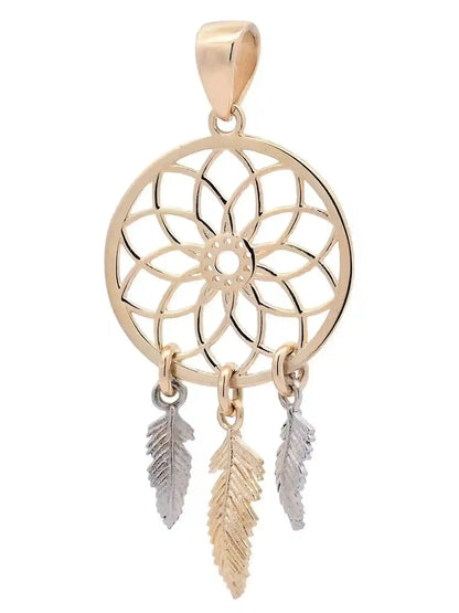 Halskette Anhänger Traumfänger mit 1,1 mm Goldkette 585-14 Karat Gold