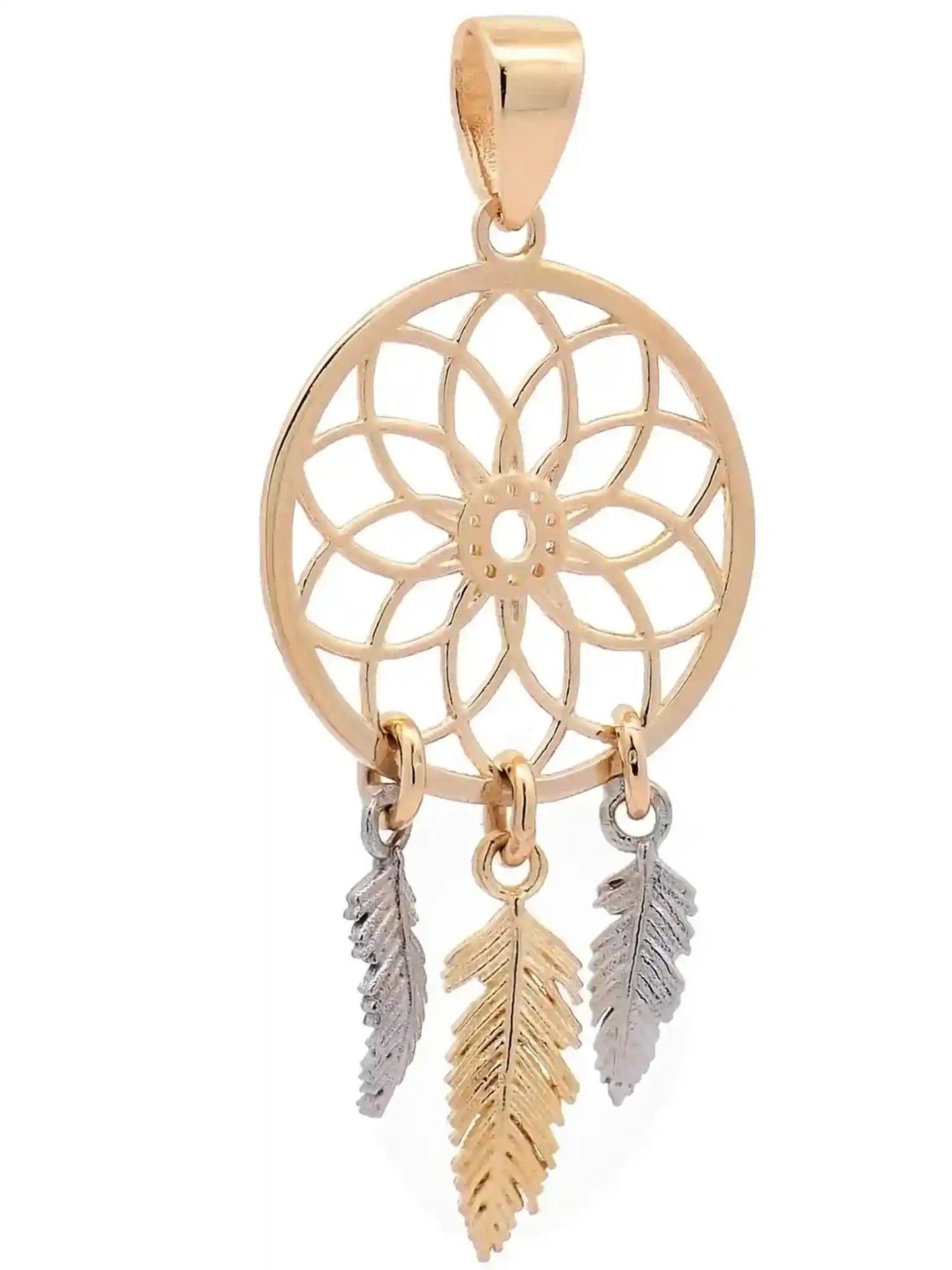 Halskette Anhänger Traumfänger mit 1,1 mm Goldkette 585-14 Karat Gold