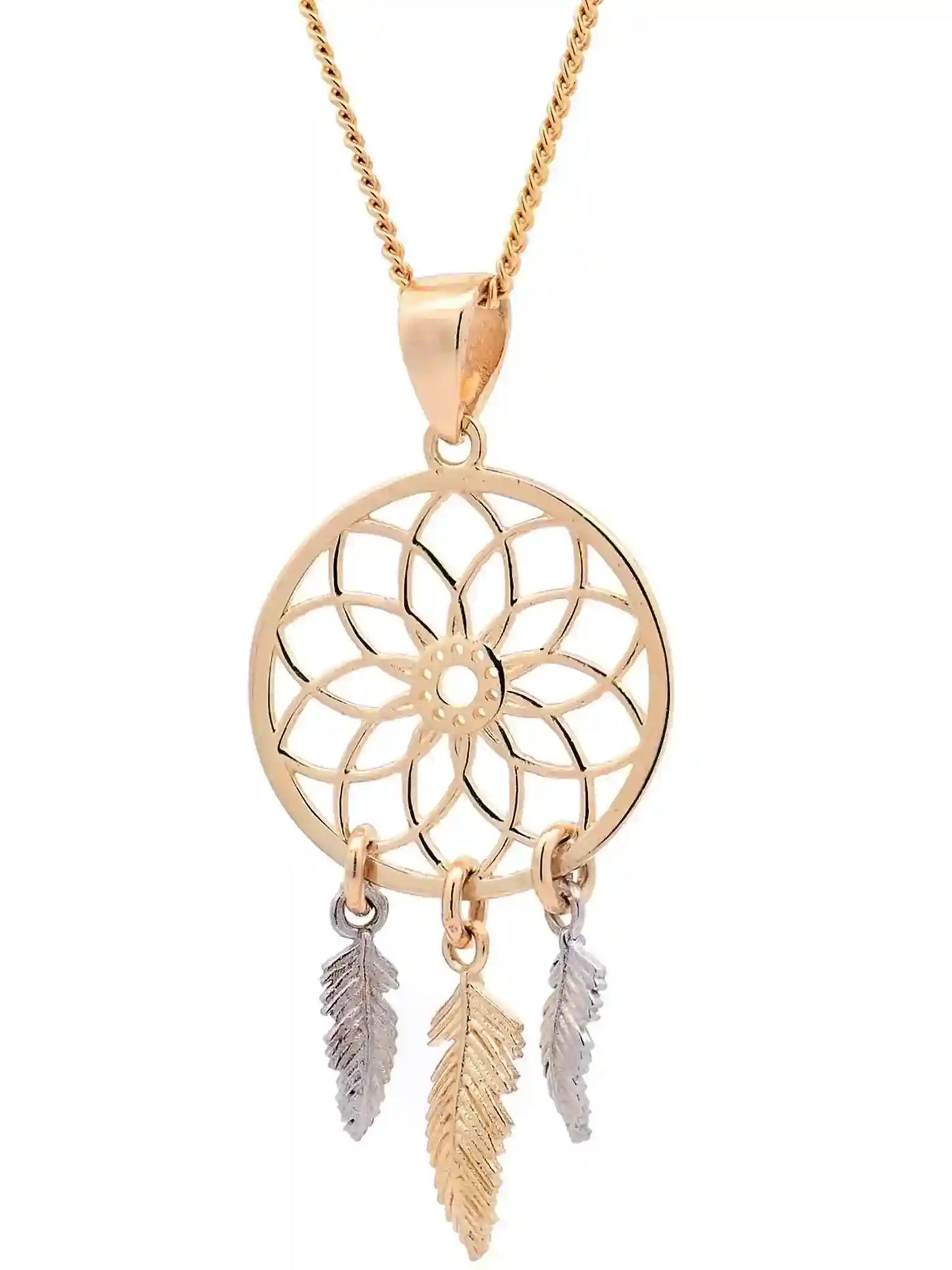 Halskette Anhänger Traumfänger mit 1,1 mm Goldkette 585-14 Karat Gold