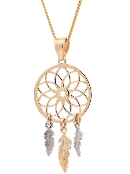 Halskette Anhänger Traumfänger mit 1,1 mm Goldkette 585-14 Karat Gold