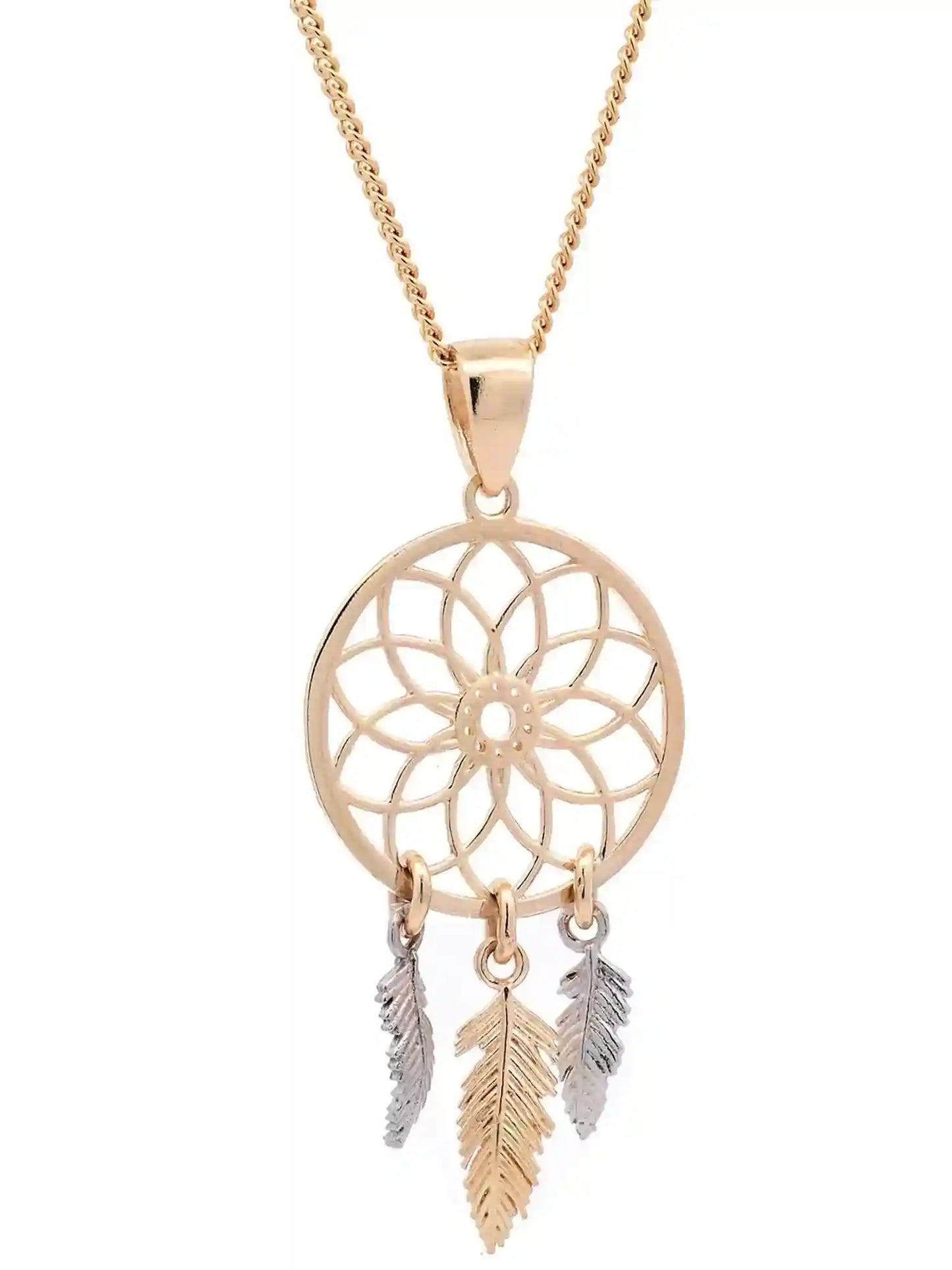 Halskette Anhänger Traumfänger mit 1,1 mm Goldkette 585-14 Karat Gold