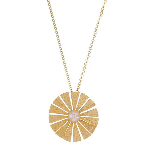 Halskette Collier 925er Sterling Silber vergoldet Blume mit Perle 45cm - Firma Holzenplotz - Silberketten - Goldketten.de