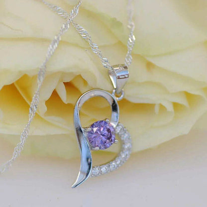 Herz Anhänger violetter Zirkonia Crystal mit Singapurkette 925 Silber