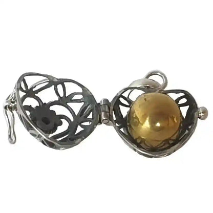 Herz Medallion mit Klangkugel zum Öffnen mit rotem Zirkonia 925er Silber 2.7 cm 