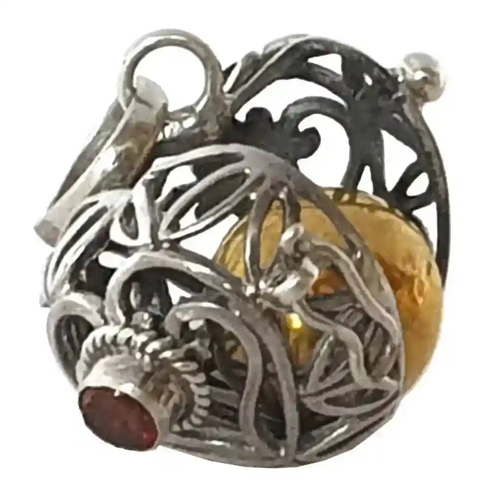 Herz Medallion mit Klangkugel zum Öffnen mit rotem Zirkonia 925er Silber 2.7 cm 