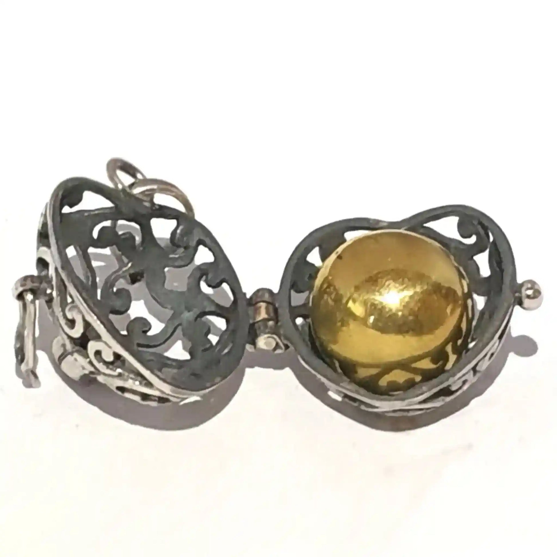 Herz Medallion mit Klangkugel zum Öffnen mit rotem Zirkonia 925er Silber 2.9 cm 