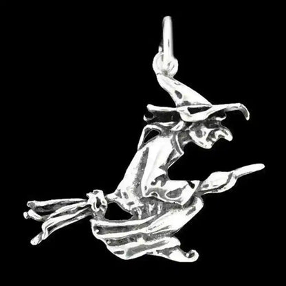 Hexe Schmuck Anhänger 925 Silber Besen fliegende -  29x25mm