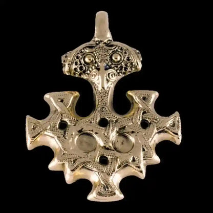 Hiddensee Kreuz Anhänger Schmuck groß Bronze Mjölnir Thors Hammer - Thorhammer - 38x29mm