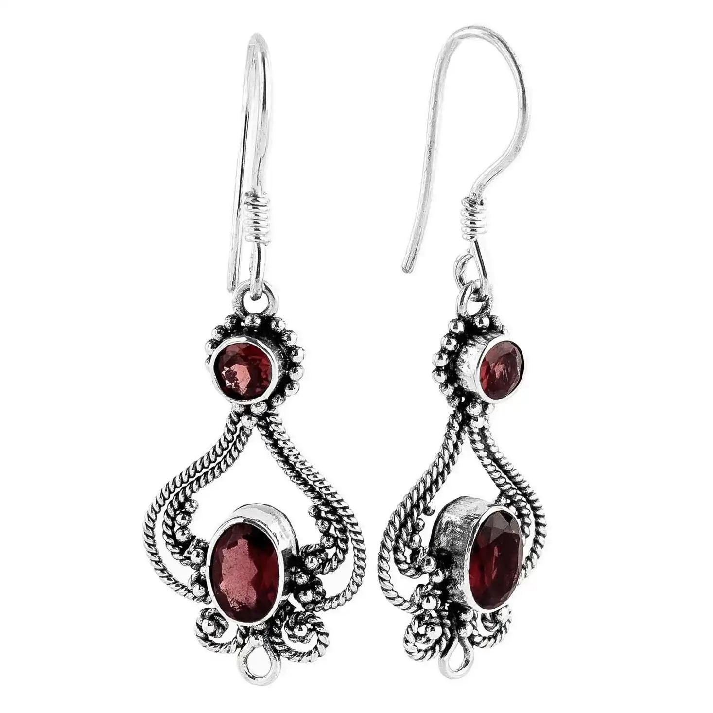 Jugendstil Granat Schmuck SET Ohrhänger Ohrringe Anhänger Echtsilber S - Firma Holzenplotz - Silberketten - Goldketten.de