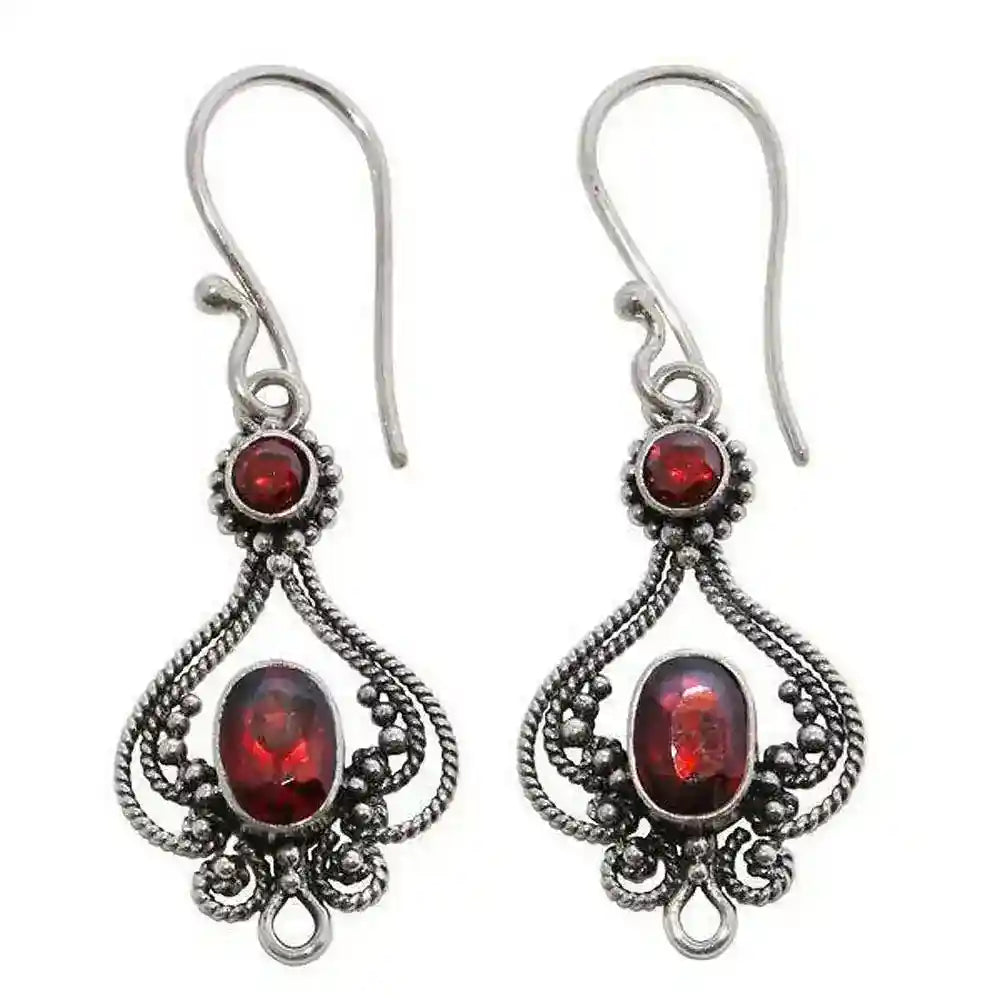 Jugendstil Granat Schmuck SET Ohrhänger Ohrringe Anhänger Echtsilber S