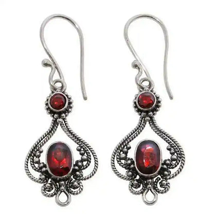 Jugendstil Granat Schmuck SET Ohrhänger Ohrringe Anhänger Echtsilber S