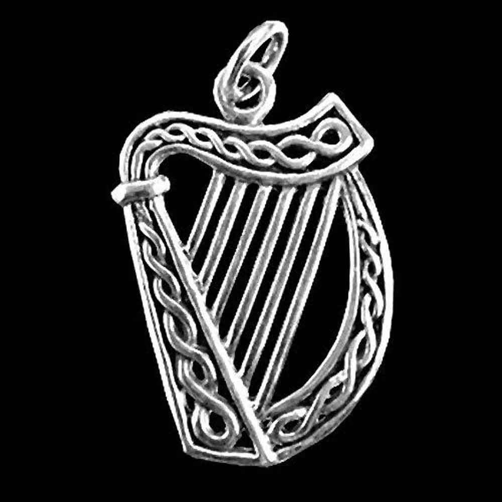 Keltische Irische Harfe Anhänger groß Schmuck 925er Silber Irish Harp 30x17mm