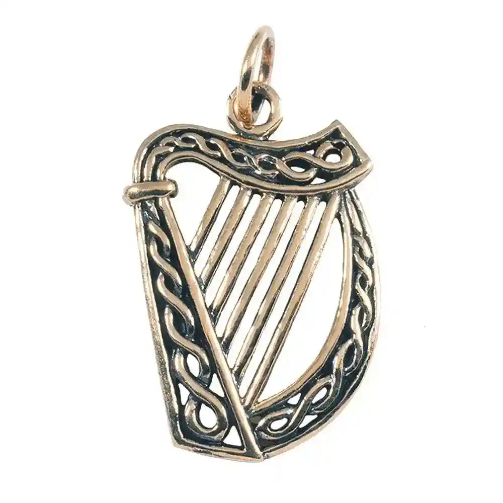 Keltische Irische Harfe klein Anhänger Schmuck Bronze Irish Harp - Keltische Knoten - 13x23mm