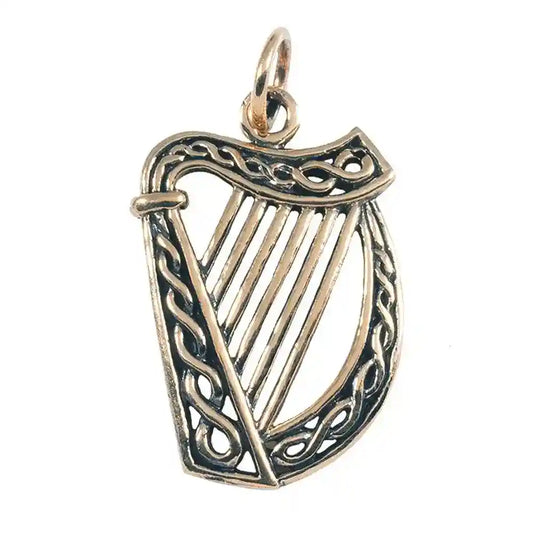Keltische Irische Harfe klein Anhänger Schmuck Bronze Irish Harp - Keltische Knoten - 13x23mm