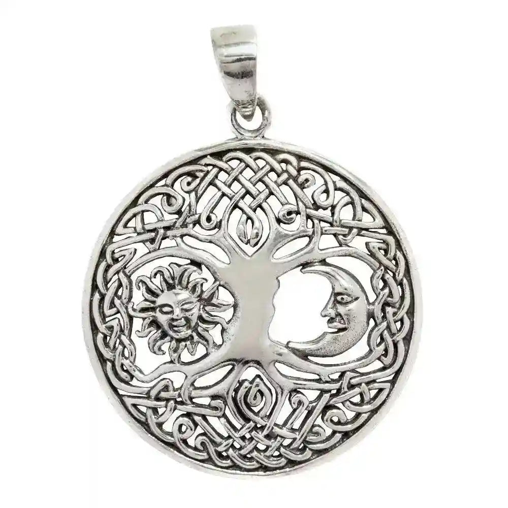 Keltischer Anhänger Baum mit Sonne & Mond Silber Anhänger 925er Silber - Firma Holzenplotz - Silberketten-Goldketten.de 