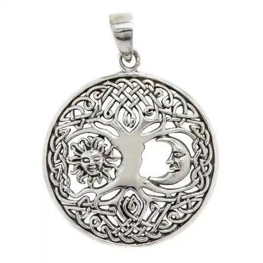 Keltischer Anhänger Baum mit Sonne & Mond Silber Anhänger 925er Silber - Firma Holzenplotz - Silberketten-Goldketten.de 