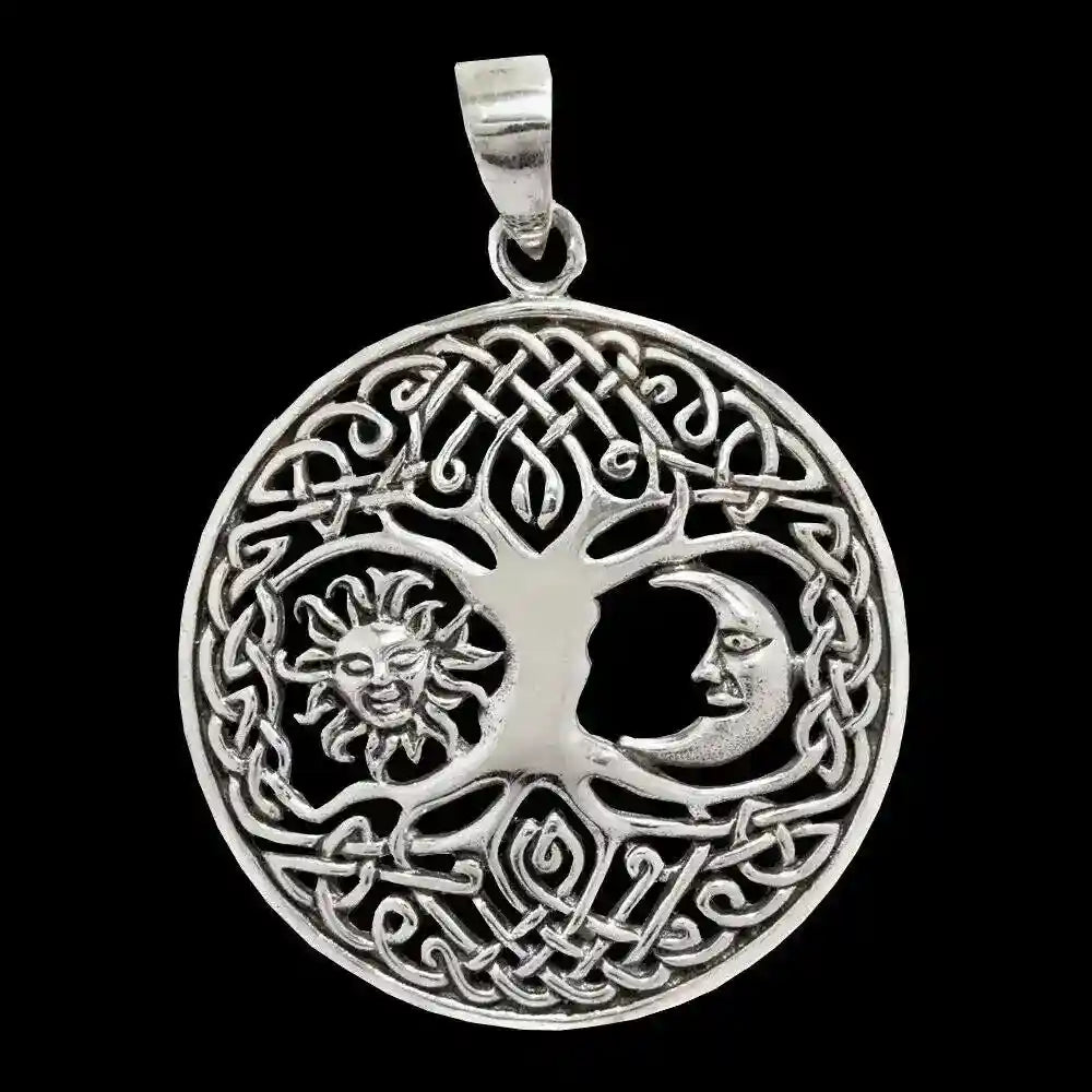 Keltischer Anhänger Baum mit Sonne & Mond Silber Anhänger 925er Silber - Firma Holzenplotz - Silberketten-Goldketten.de 