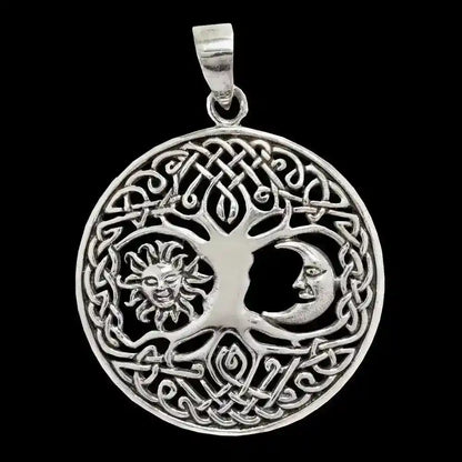 Keltischer Anhänger Baum mit Sonne & Mond Silber Anhänger 925er Silber - Firma Holzenplotz - Silberketten-Goldketten.de 