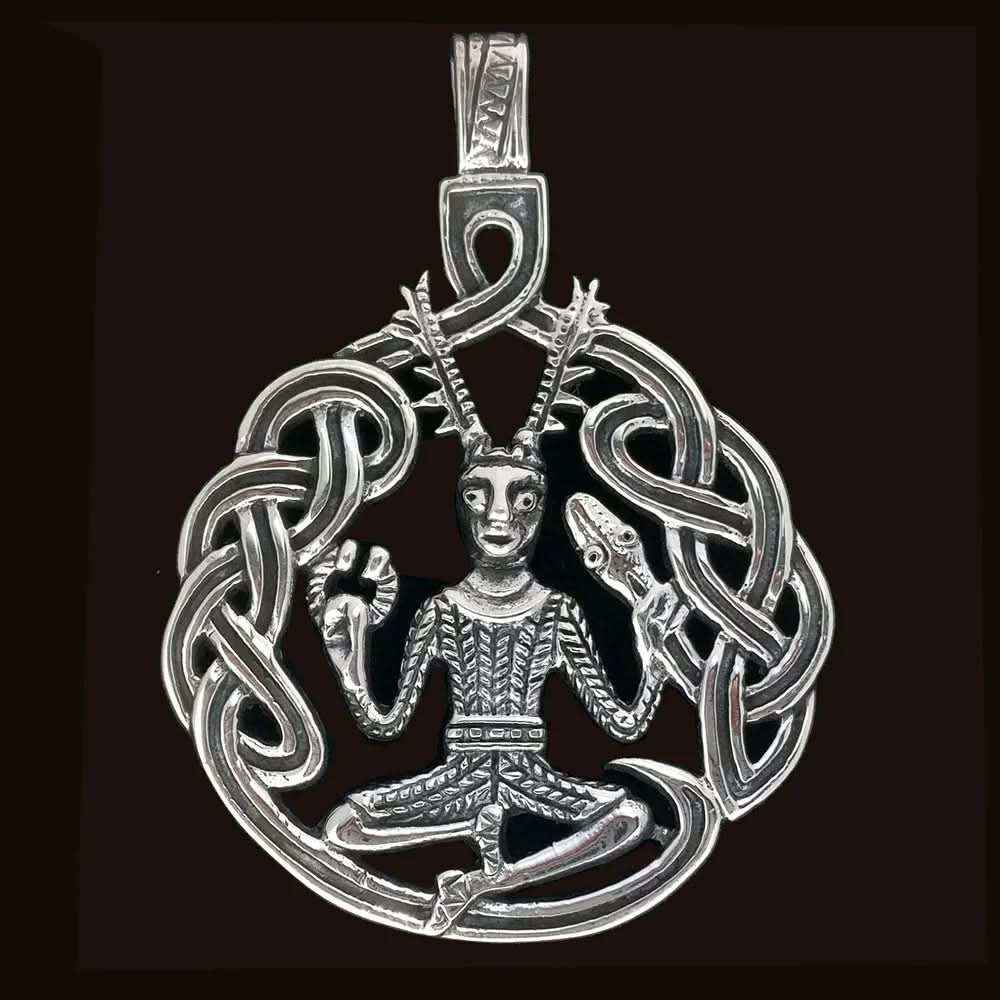 Keltischer Gott Cernunnos Schmuck Anhänger 925er Silber - Keltische Knoten - 50x37mm