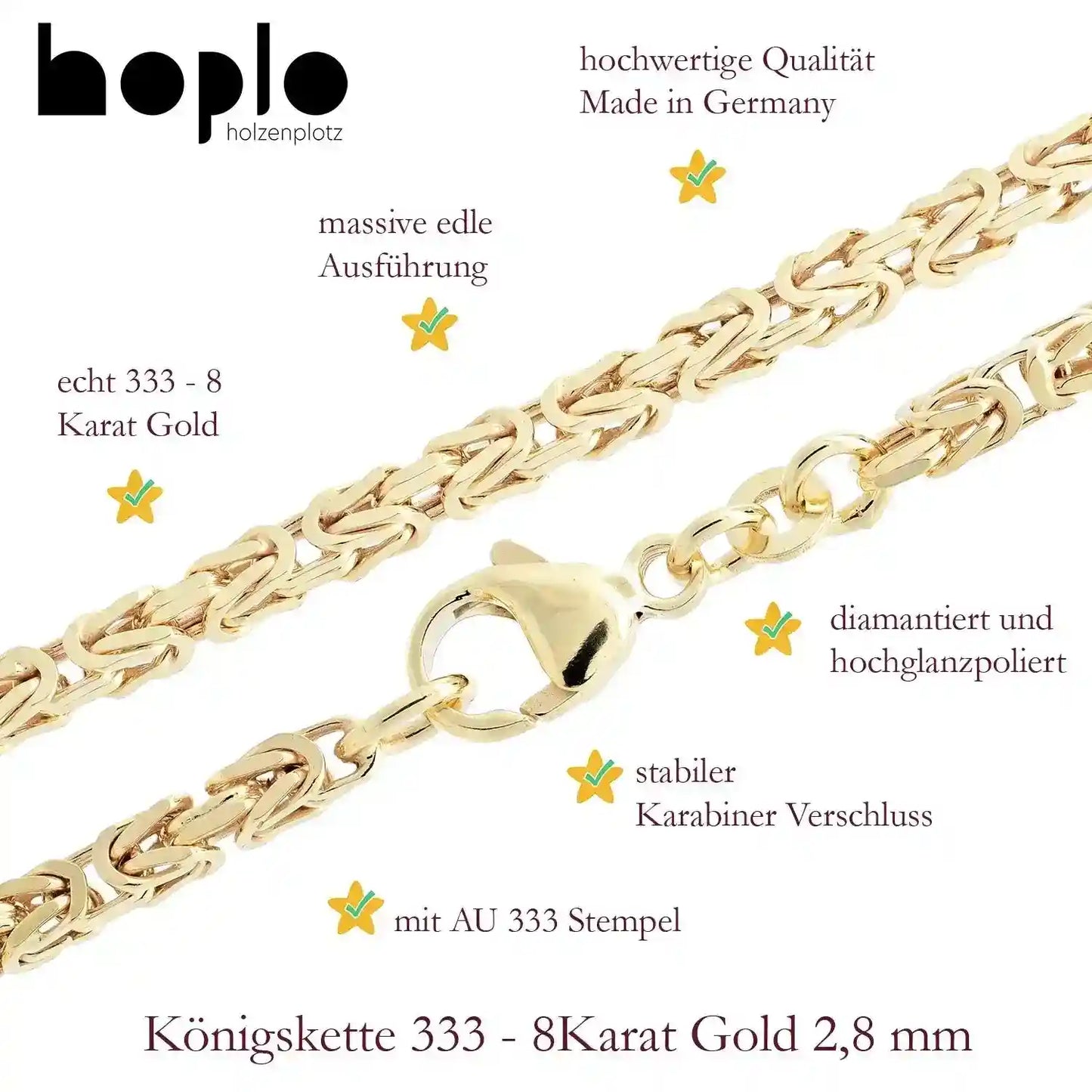 Königskette Halskette Breite 2,8 mm - 333 - 8 Karat Gold Auswahl