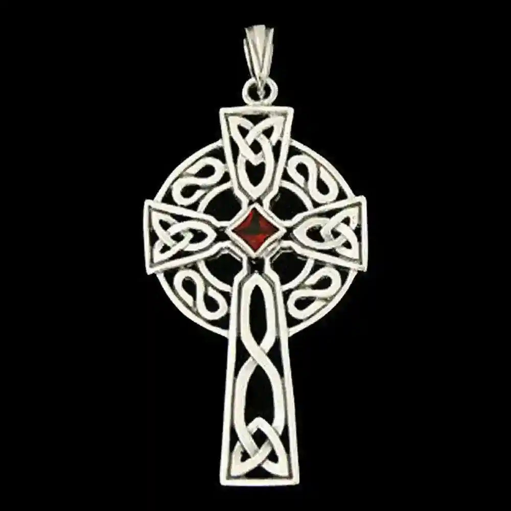 Kreuz Celtic mit Granatstein Schmuck Anhänger 925er Silber - Kreuze - 53x25mm