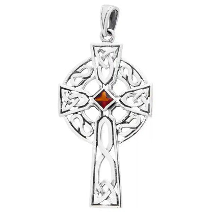 Kreuz Celtic mit Granatstein Schmuck Anhänger 925er Silber - Kreuze - 53x25mm