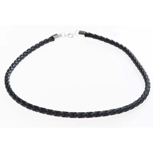 Lederband 3 mm Geflochten Schwarz Halsband Sterlingsilber Verschluss 45 cm