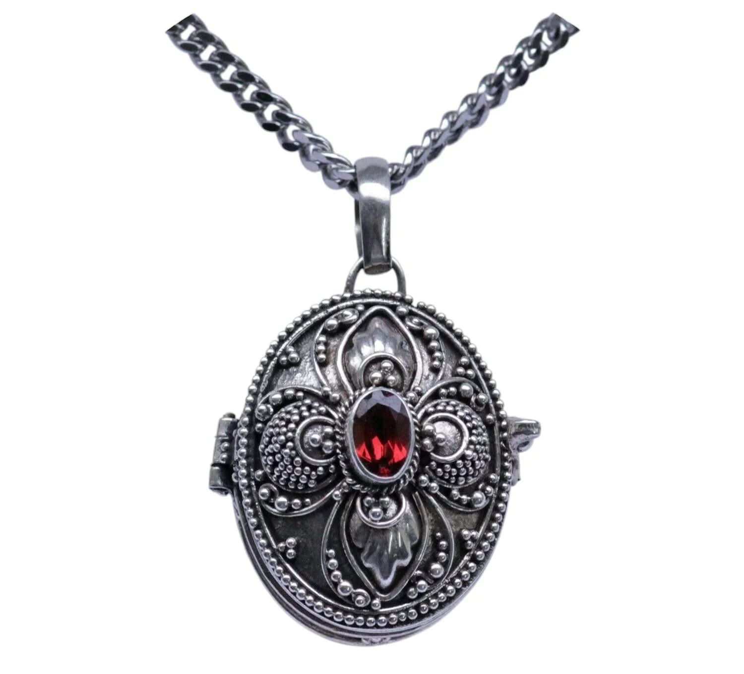 Medaillon mit Granatstein und Silberkette Schmuck Anhänger 925er Silber Set 45cm+1,6mm