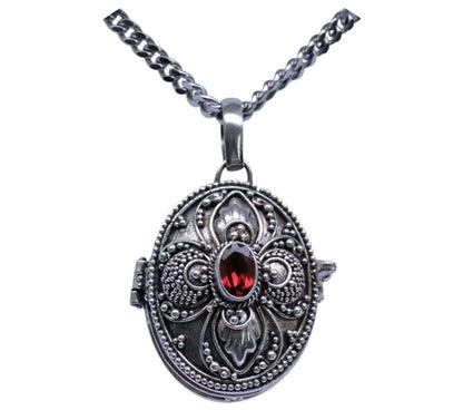 Medaillon mit Granatstein und Silberkette Schmuck Anhänger 925er Silber Set 45cm+1,6mm