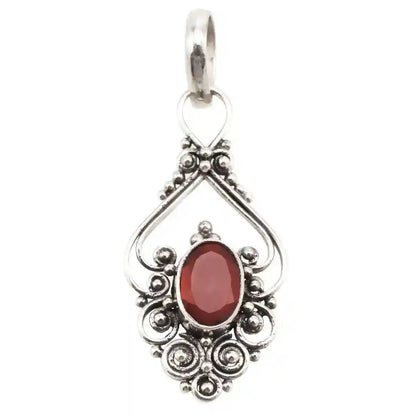 mit echtem Granatstein Schmuck Anhänger 925er Silber - 30x13mm