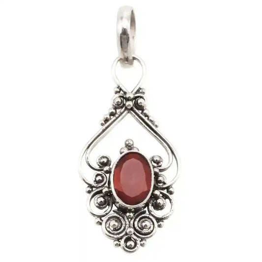 mit echtem Granatstein Schmuck Anhänger 925er Silber - 30x13mm
