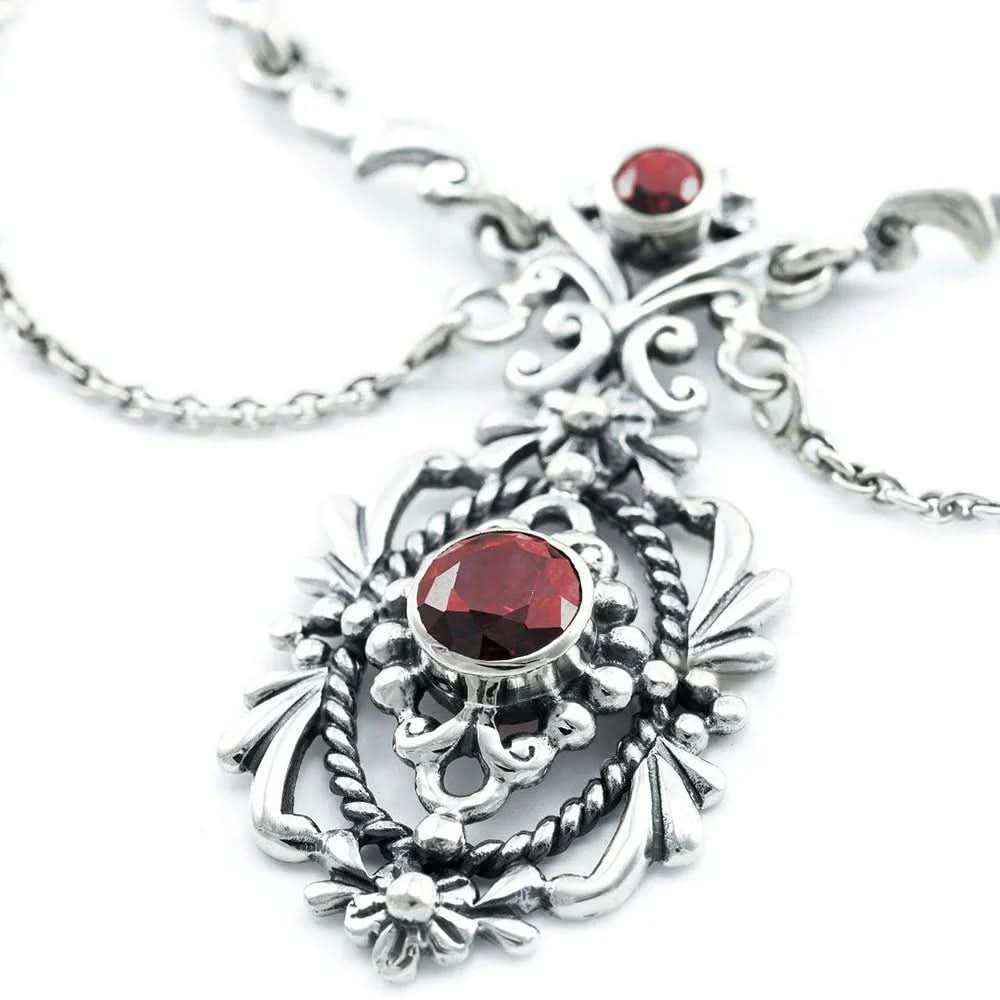 Mittelalter Collier Gothic Halsschmuck Trachtenschmuck roter Kristall - Firma Holzenplotz - Silberketten-Goldketten.de 