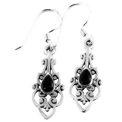 Mittelalter Ohrringe Ohrhänger, Ohrringe mit Onyxstein Schmuck 925er Silber Goth