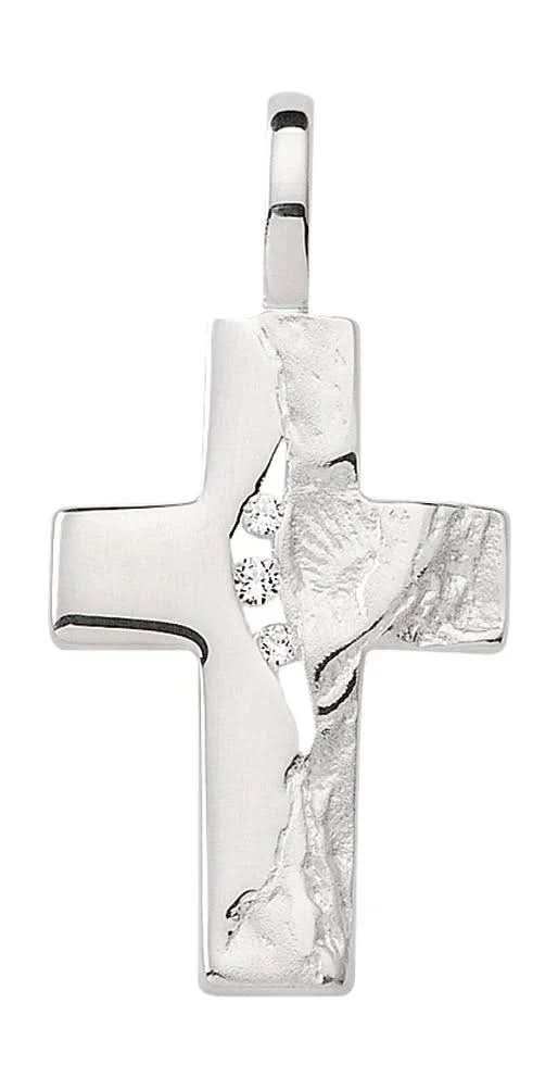 nhänger Kreuz Silber mit Zirkonia gehämmert massiv 925 Sterlingsilber - Firma Holzenplotz - Silberketten - Goldketten.de