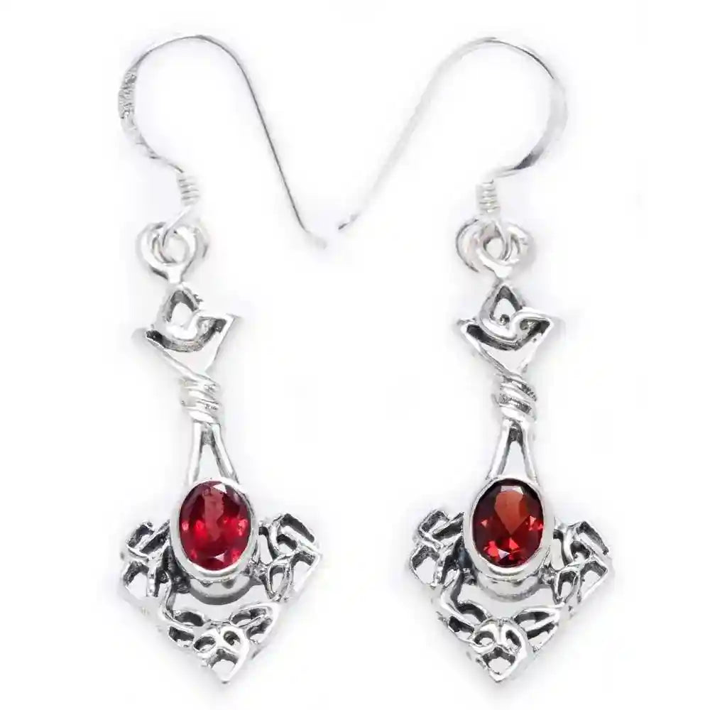 Ohrhänger, Ohrringe Celtic Roter Granat Kristallstein 925er Silber - Firma Holzenplotz - Silberketten-Goldketten.de 